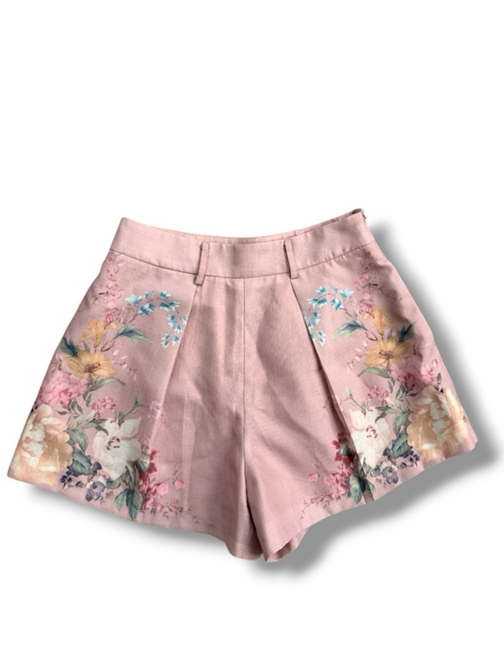 Commense Pink Floral High-Waist Pleated Front Shorts Size Small - Picture 2 of 13